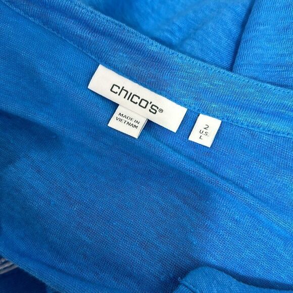 Chico’s Blue Linen 3/4 Sleeves White Embroidery Blouse Top Size L - Picture 4 of 7